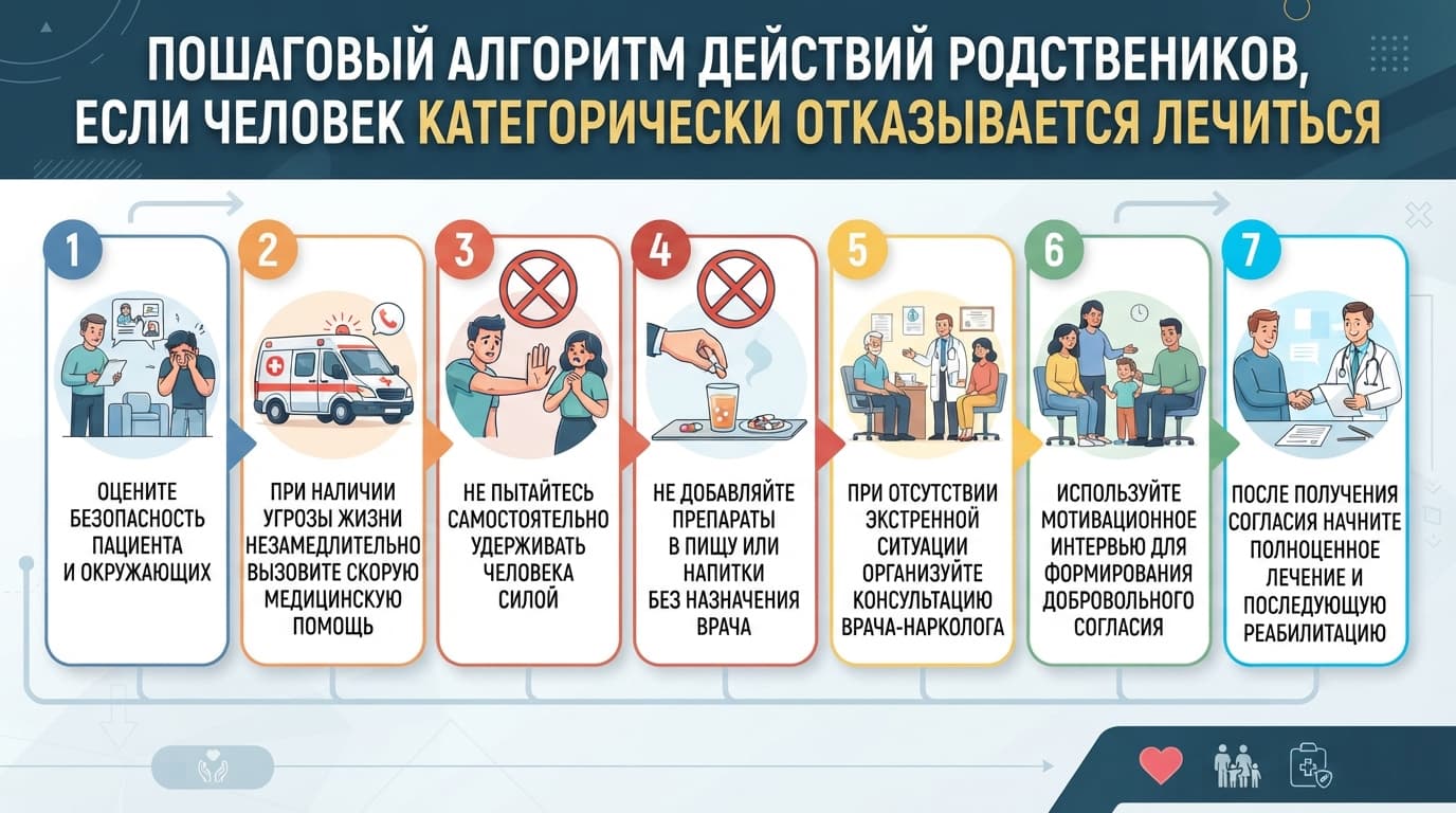 Инфографика: Пошаговый алгоритм действий родственников